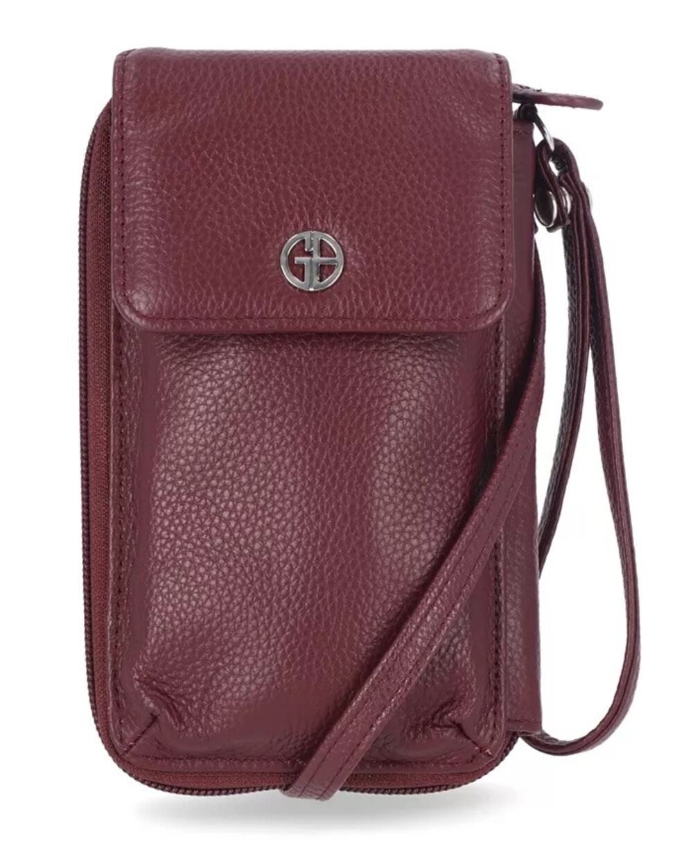 Giani Bernini Softy Leather Tech Crossbody Bag Wallet in Wine Red